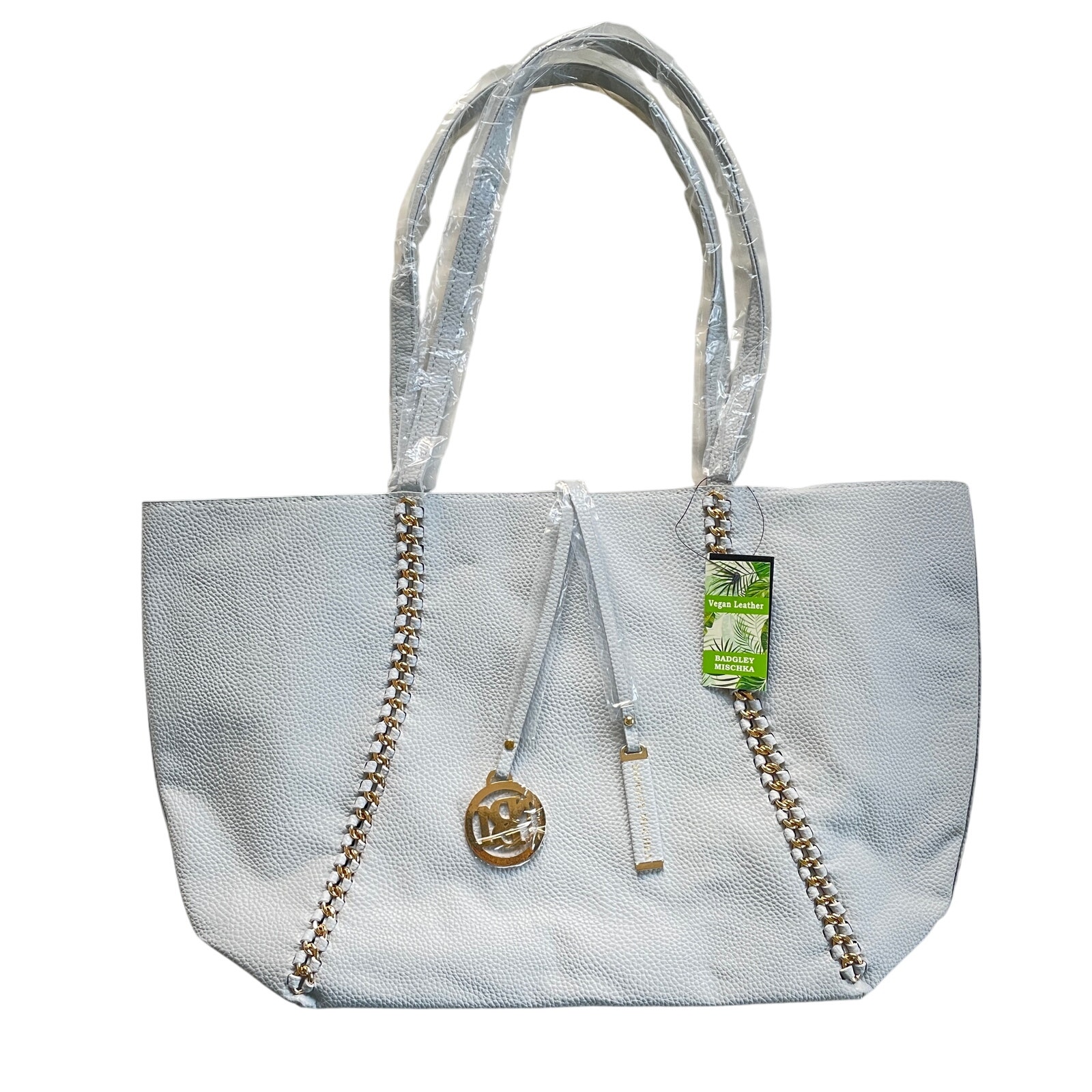 NWT Badgley Mischka Vegan Leather Tote Bag Gray Carryall Open Top MSRP 139