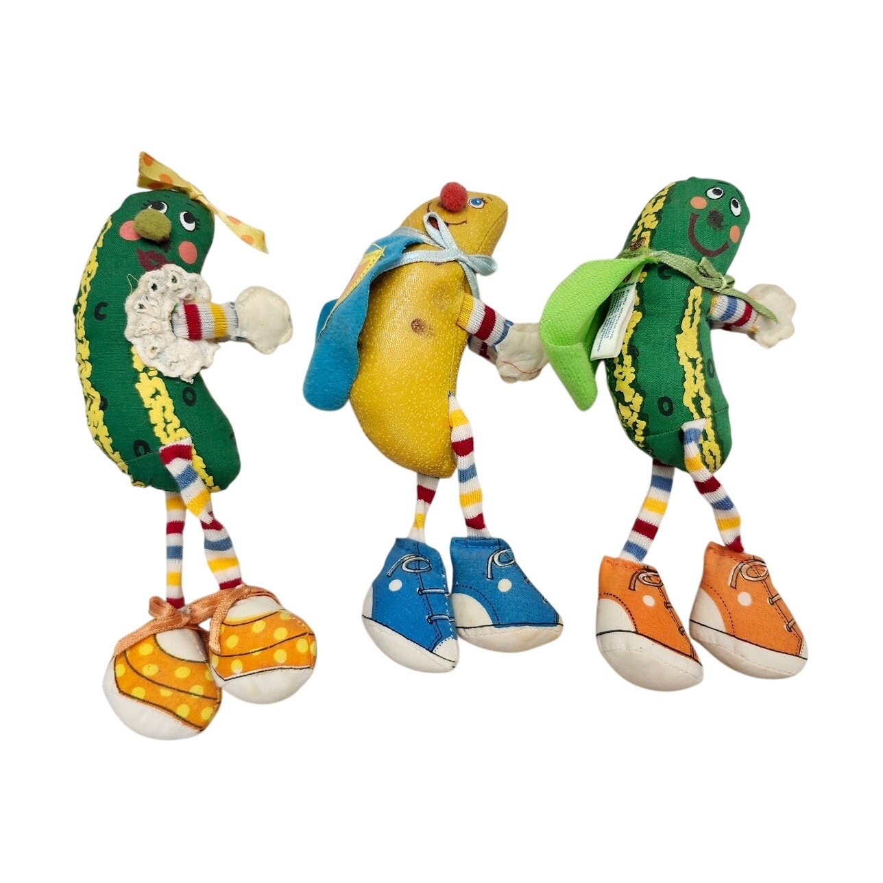 Lot 3 Vintage Amtoy Super Pickle Banana Plush Stuffed Toy Clip On Hugger 1980