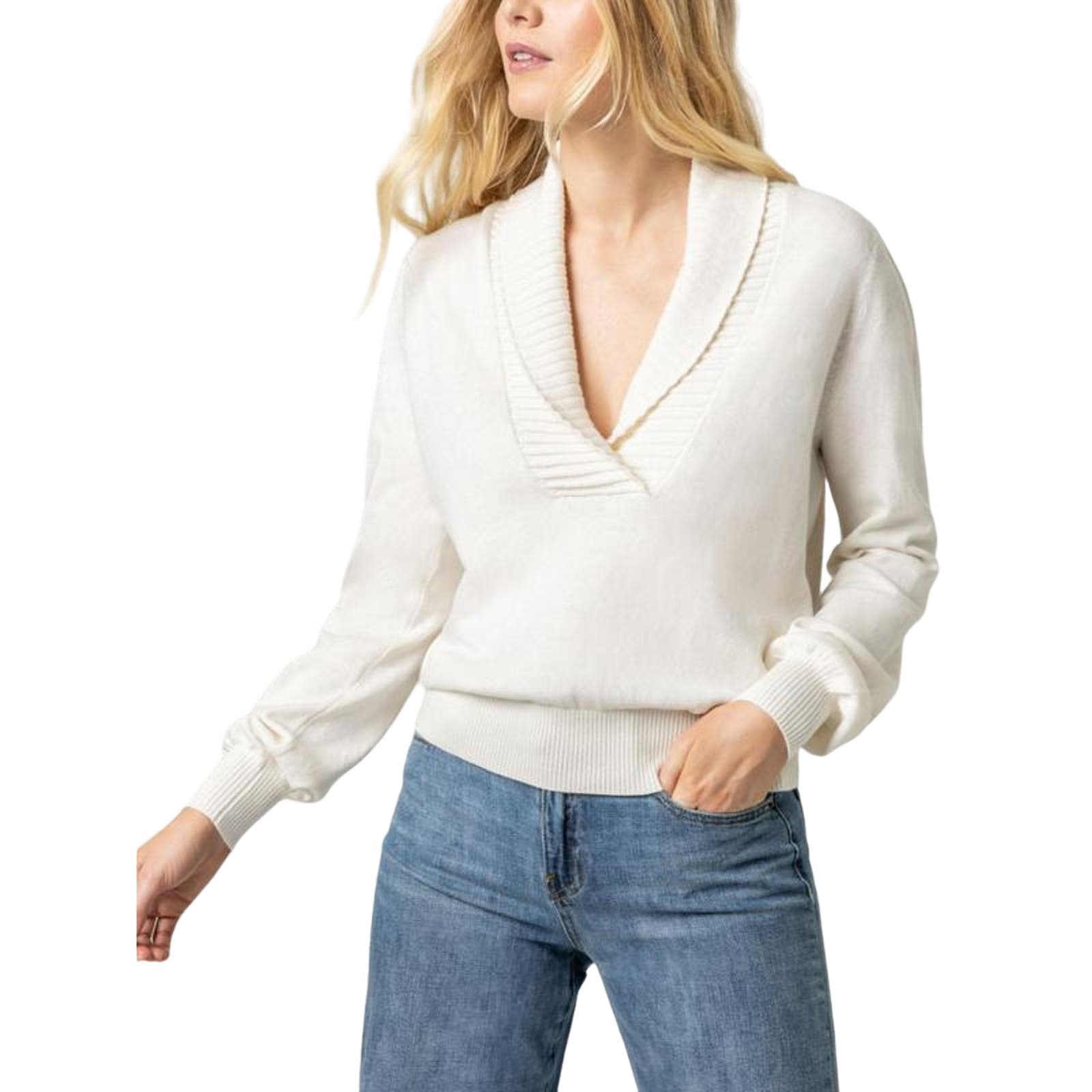 Lilla P Shawl Collar Cotton Cashmere Blend Pullover Sweater Long Sleeves Large