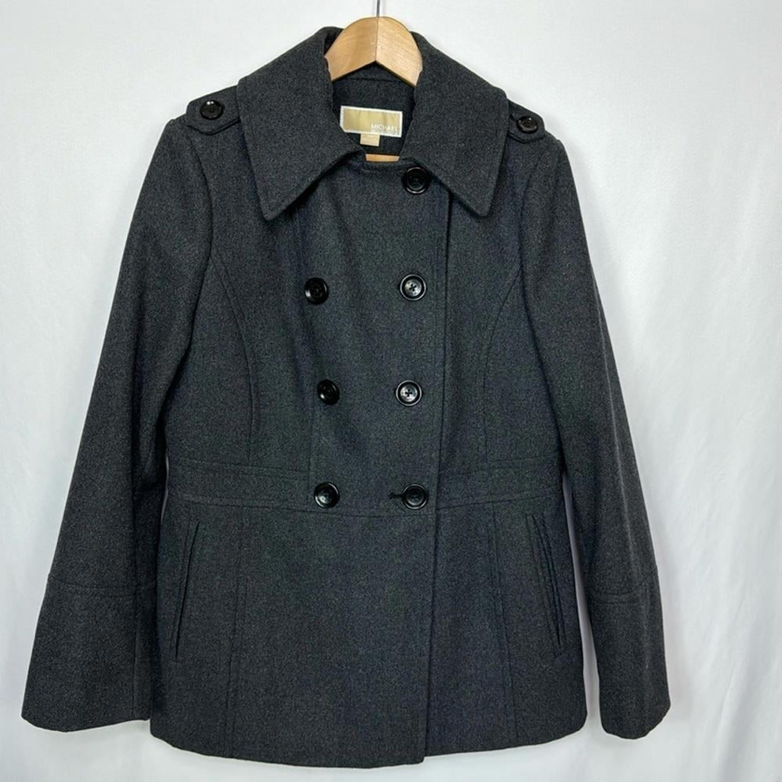 Michael Kors Wool Blend Pea Coat Medium Dark Grey Womens Doble Breasted
