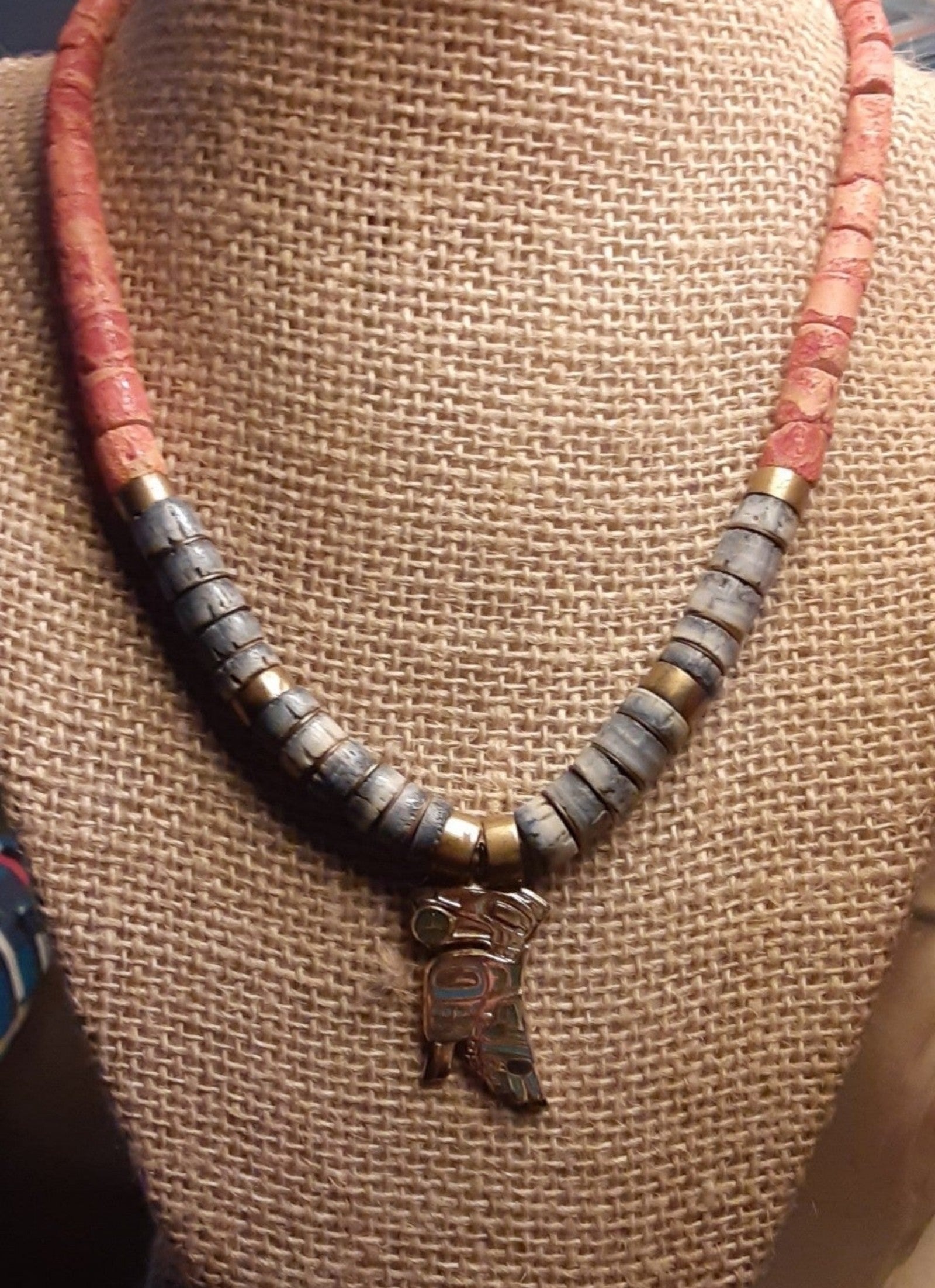 Spiny Oyster, Lapis, Brass Beads Duri Native Pendant Necklace UNISEX