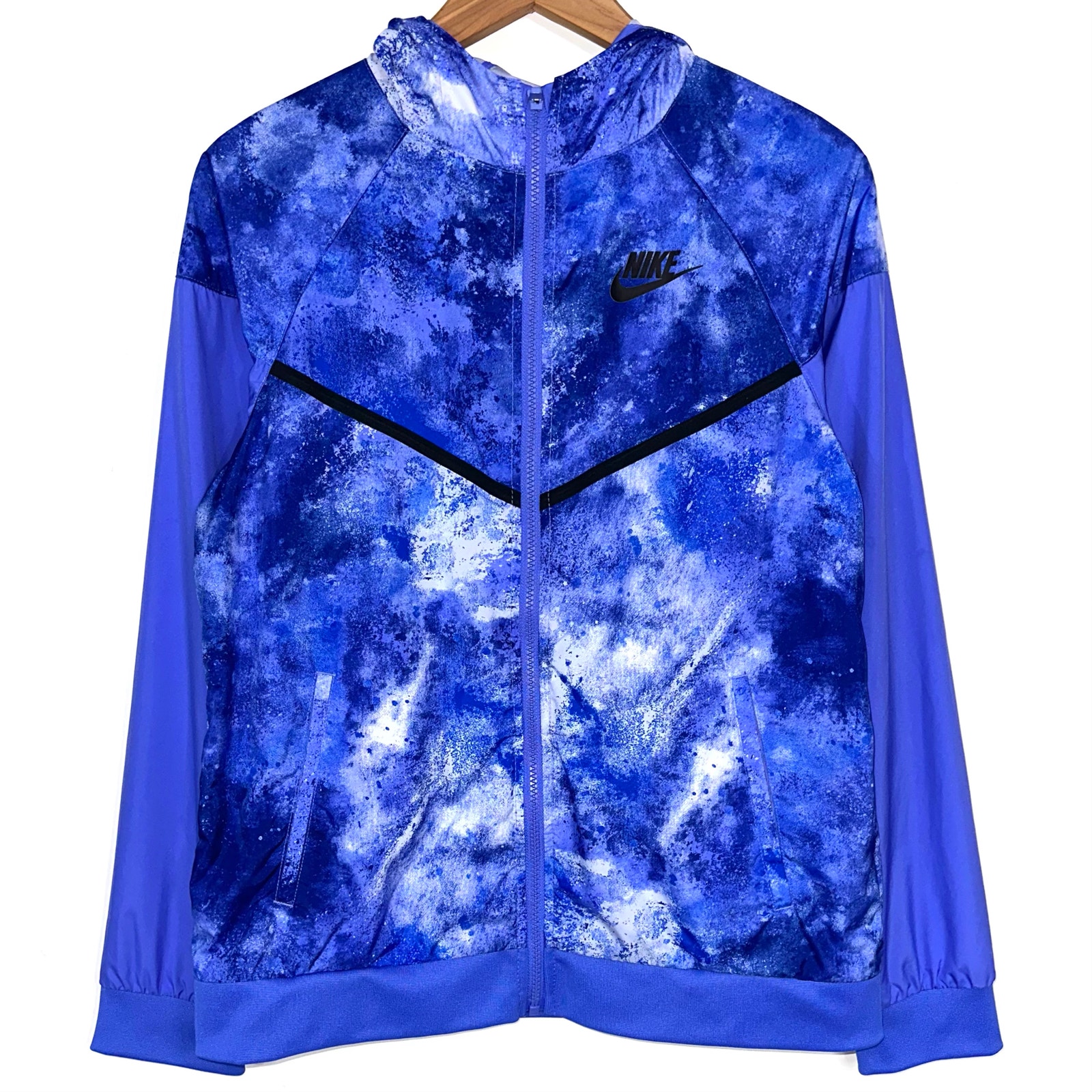 Nike Big Kids Boys Blue Galaxy Hooded Wind Runner Full Zip Jacket Size XL
