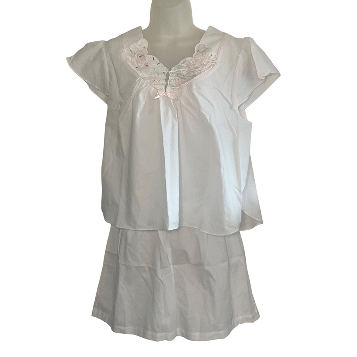 Barbizon White 2-Piece Womens sleepwear Set With Floral Embroidery vintage retro