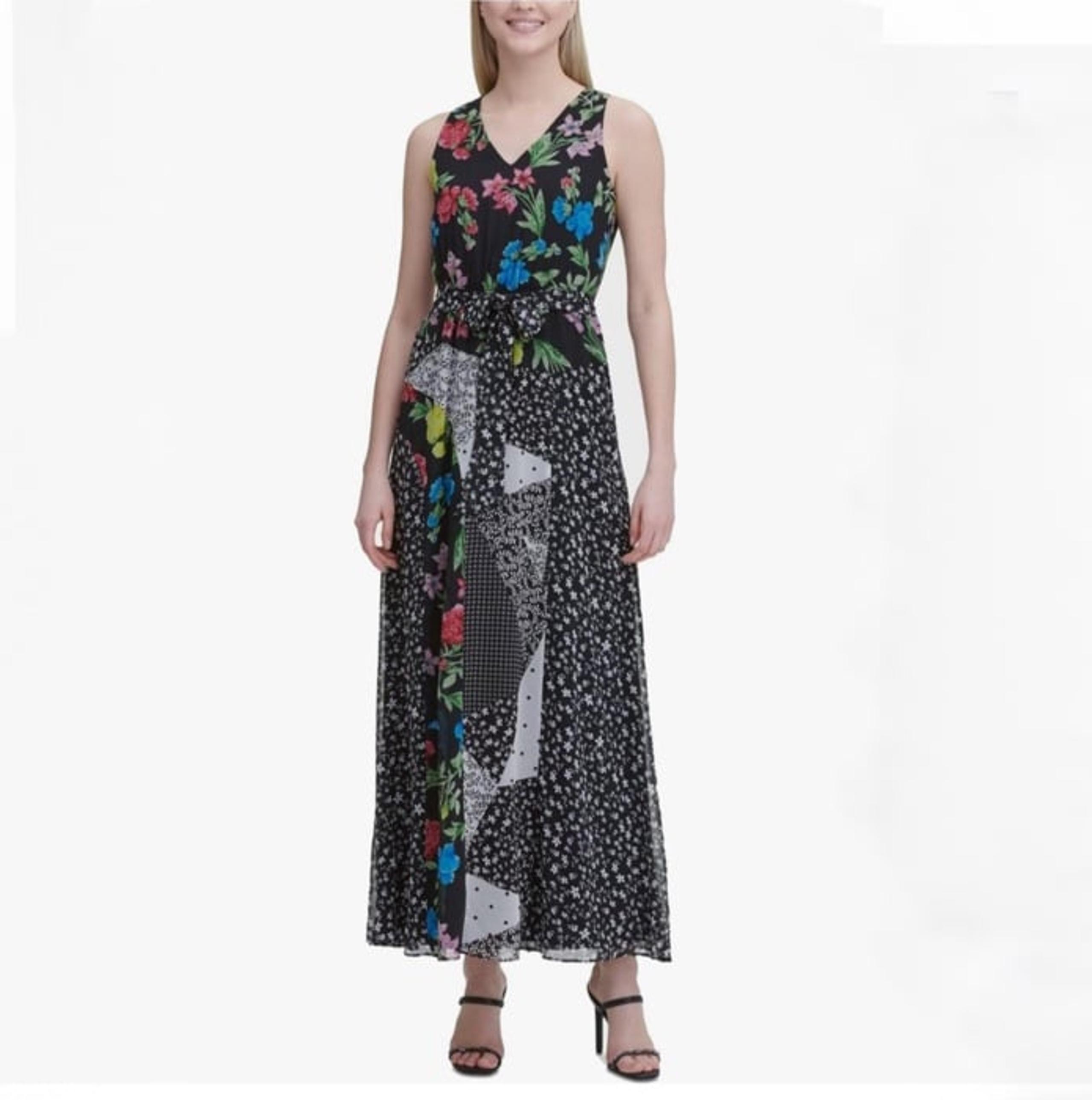 NWT CALVIN KLEIN Black Patchwork Sleeveless A Line Maxi Dress Women’s Small