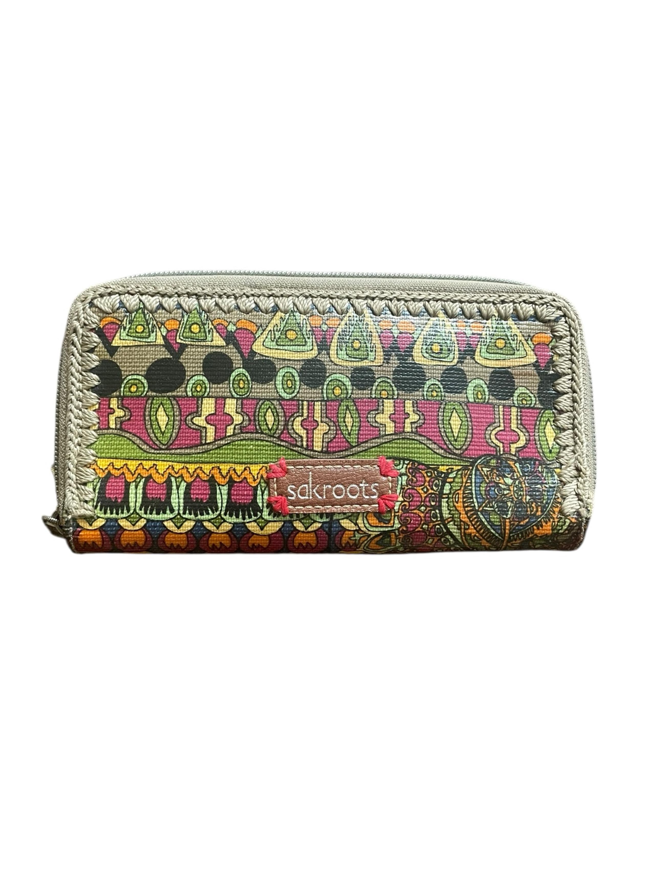 Sakroots Zip Around Women’s Wallet Peace Abstract Leaves Floral BOHO 7”x4”