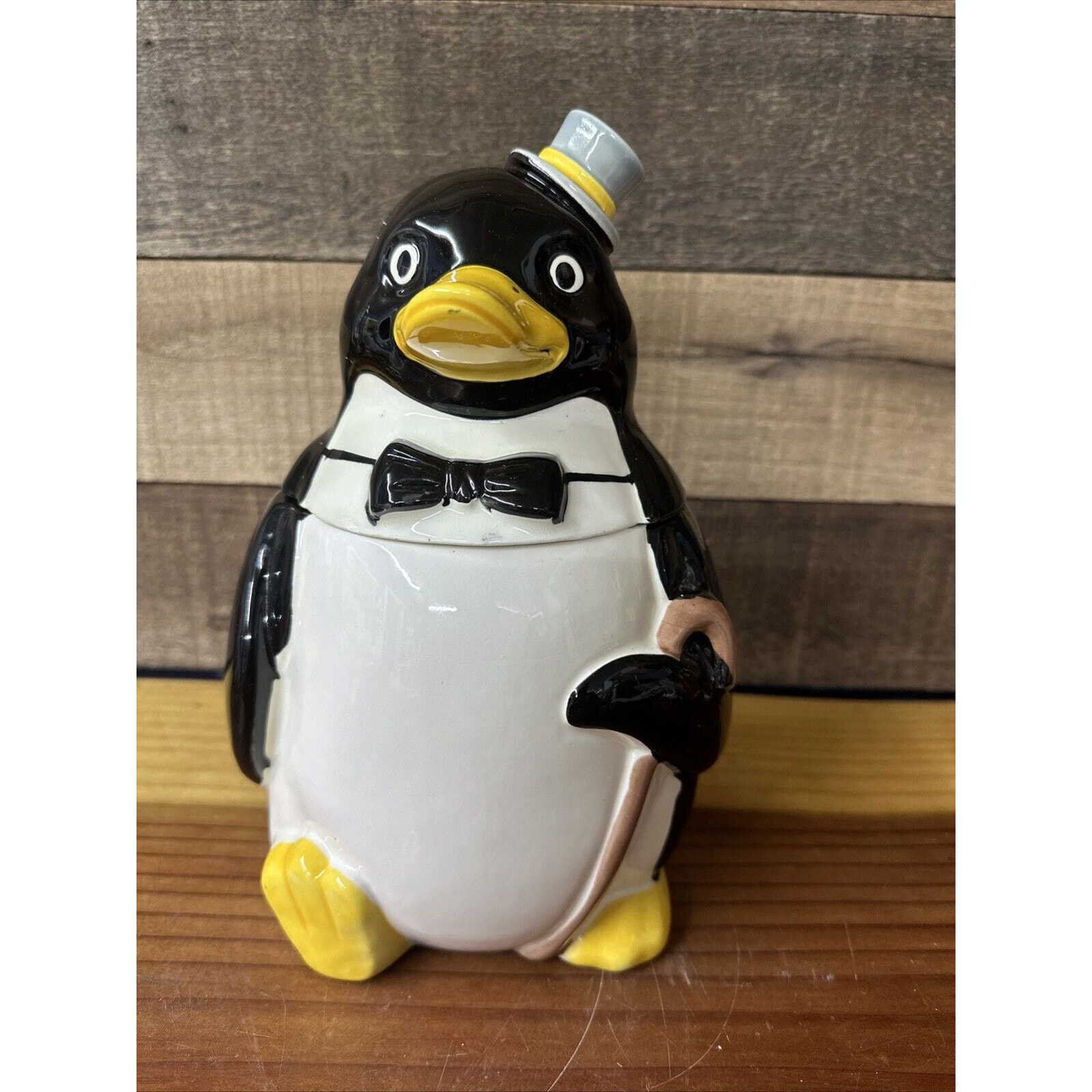 Penquin In Top Hat Cookie Jar 10”