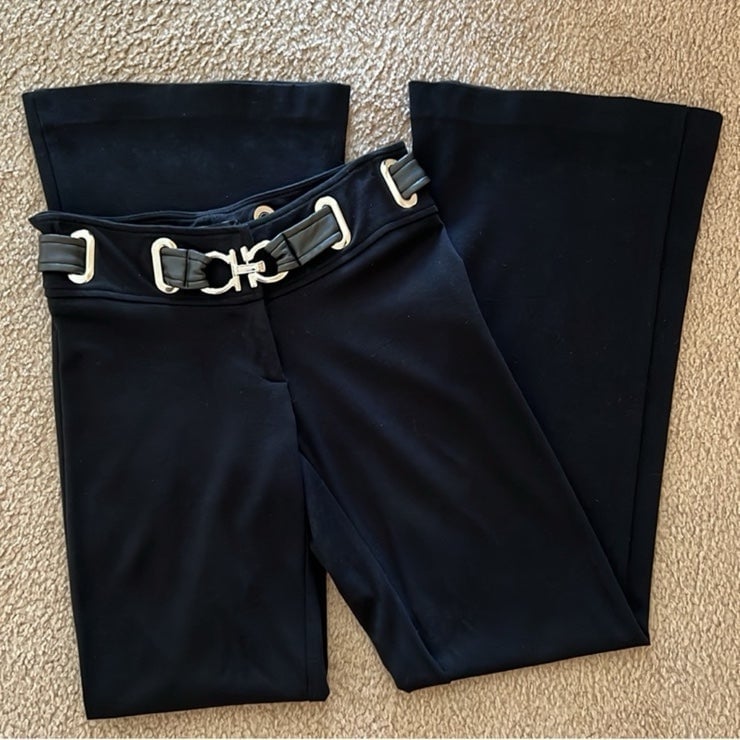 CACHE BLACK CONTOUR PANTS WITH PLEATHER BELT