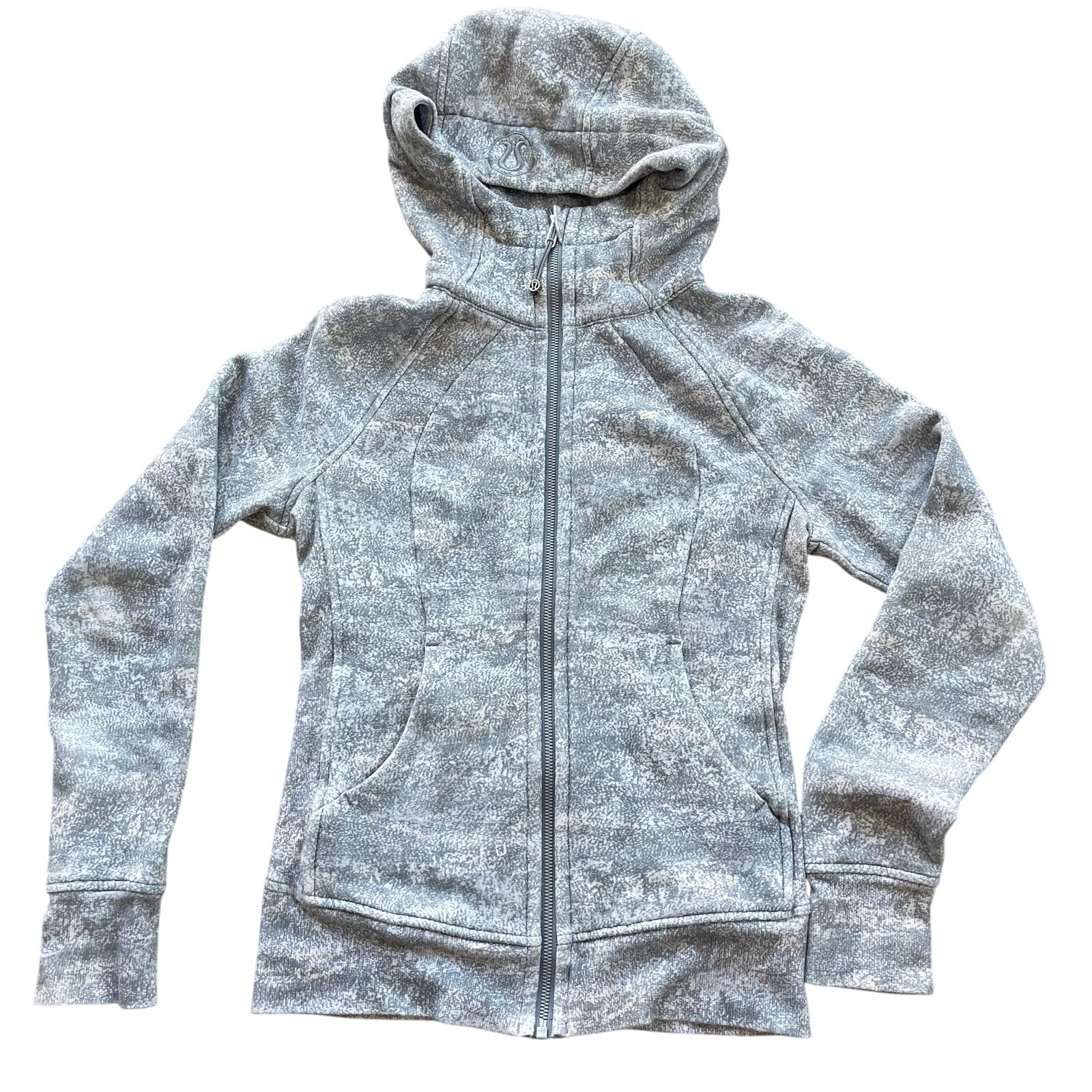 Lululemon Scuba Hoodie Women Sz 4 Grey Pink Full-Zip Fleece Lined Thumbholes