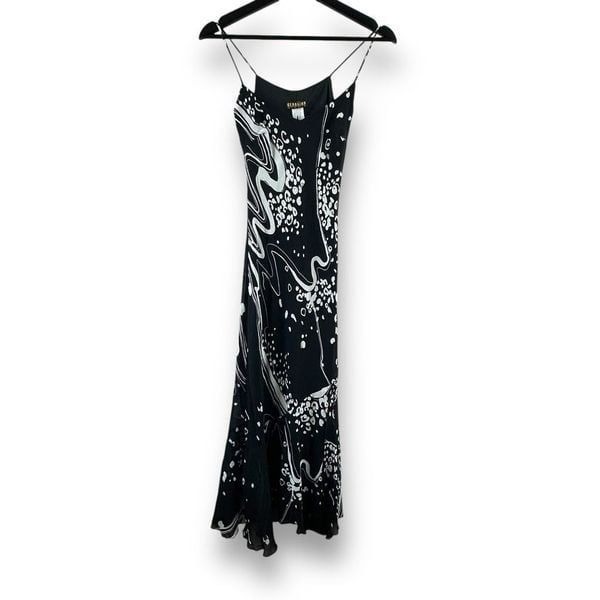 Vintage Georgiou Women's S Petite Flared Slip Dress Abstract Black White Y2K New