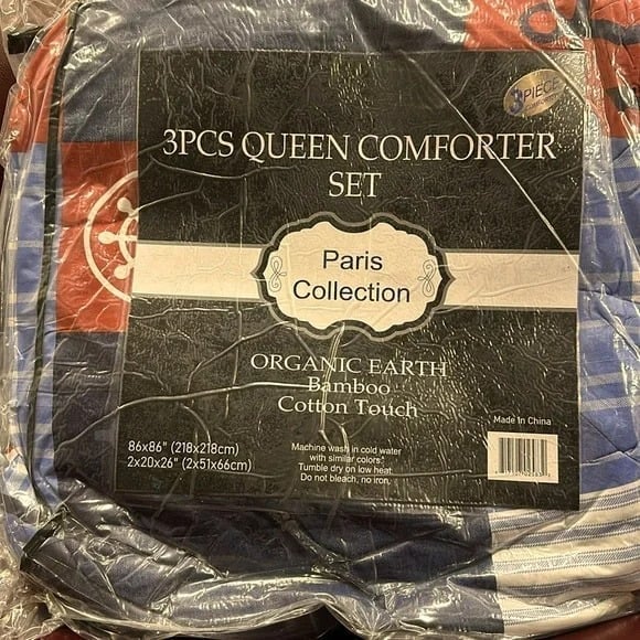 3 pc Queen Comforter set Lighthouse Print Organic Earth Bambo Cotton Touch