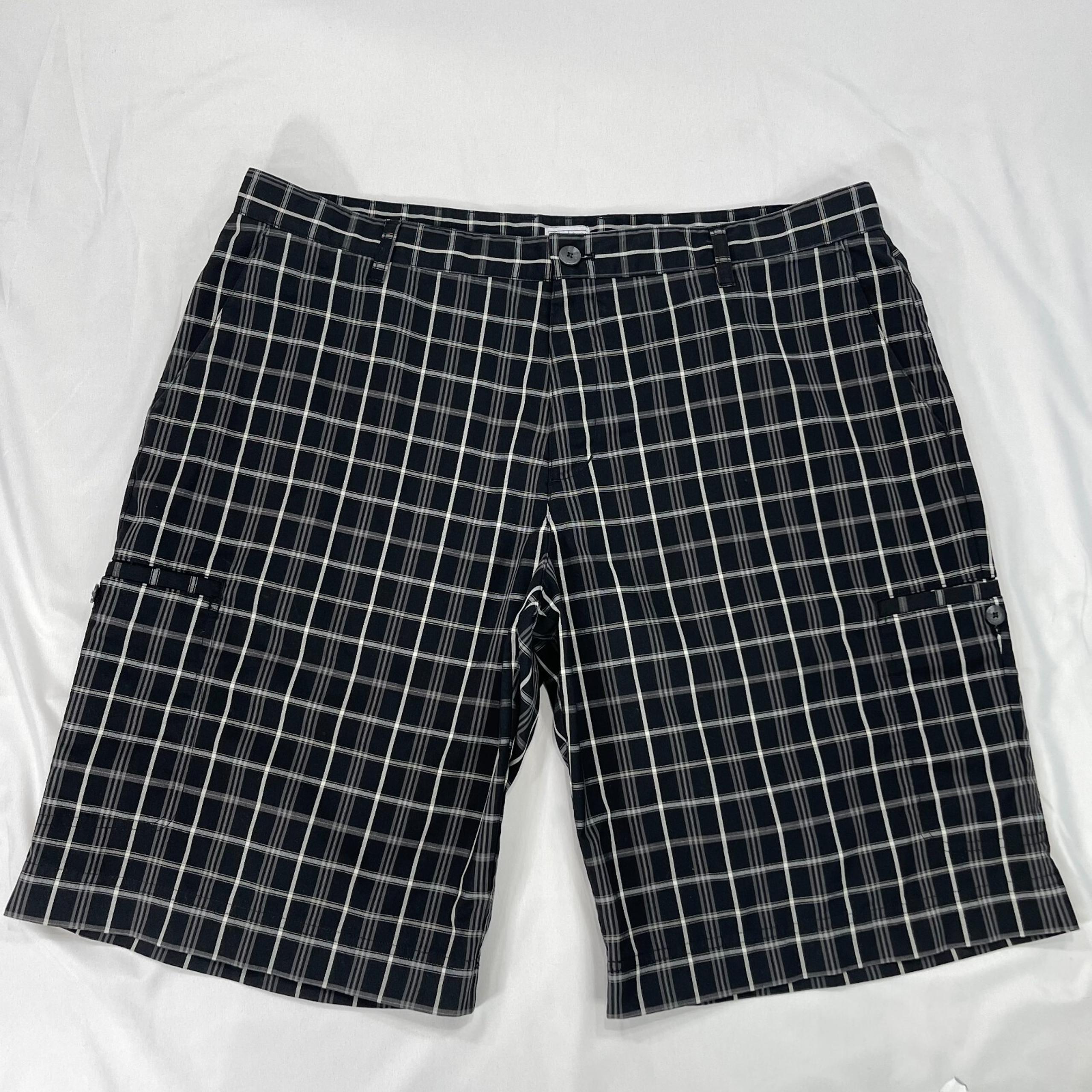 Adidas Shorts Mens 38 Athletic 12" Chino Golf Black Gray Plaid Performance Cargo