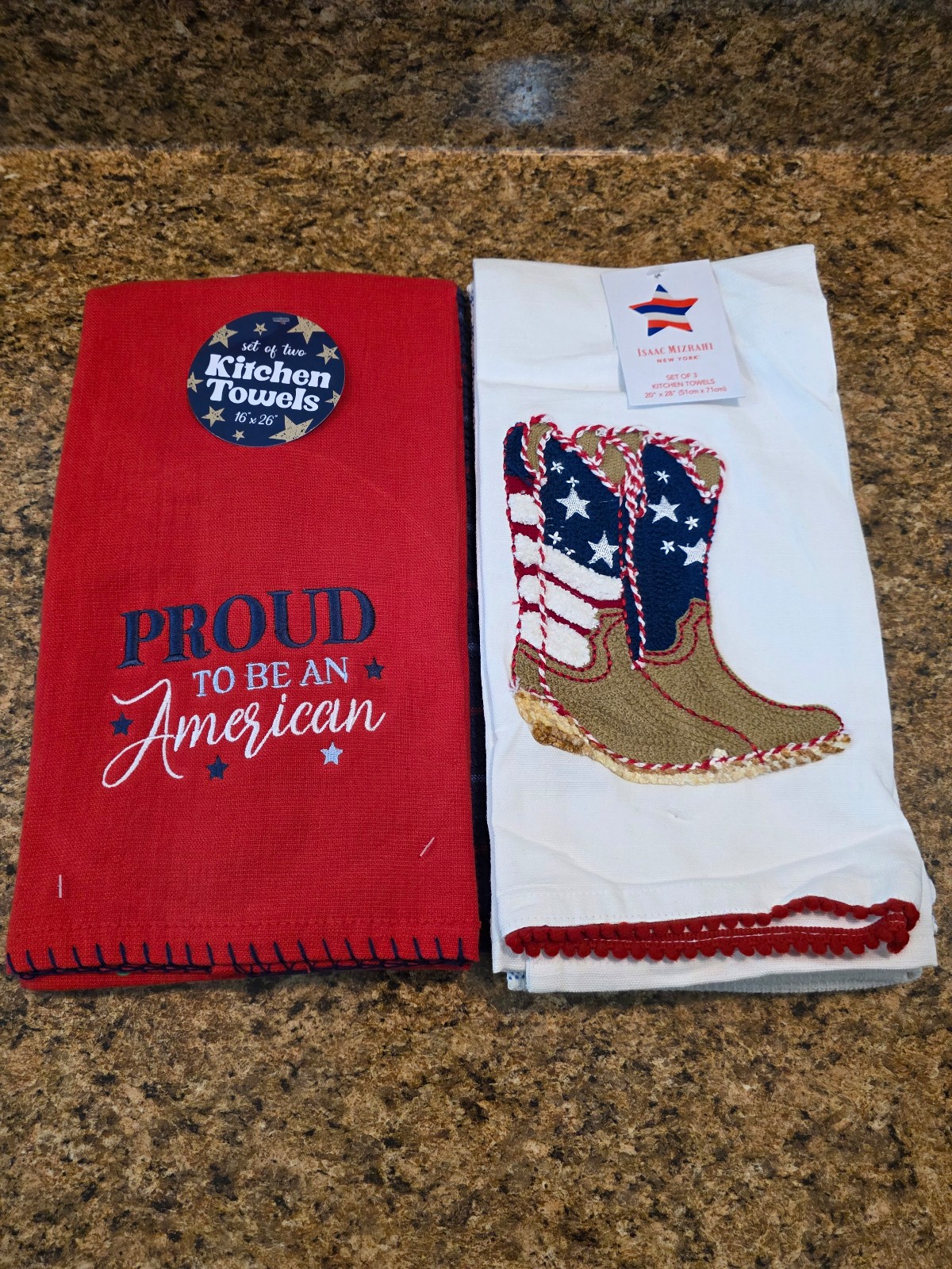 Patriotic Kitchen Hand Towels – Set of 2 – July 4th Decor – Embroidered Designs.