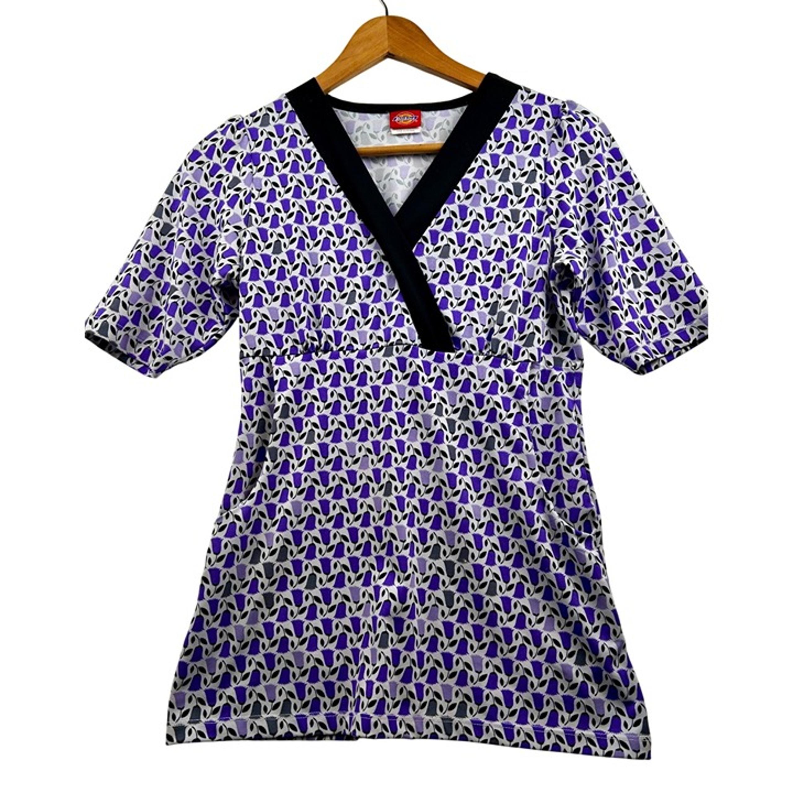 Women’s V-Neck Purple Floral Tunic Top w/ Deep Pockets Sz MEDIUM - Dickies