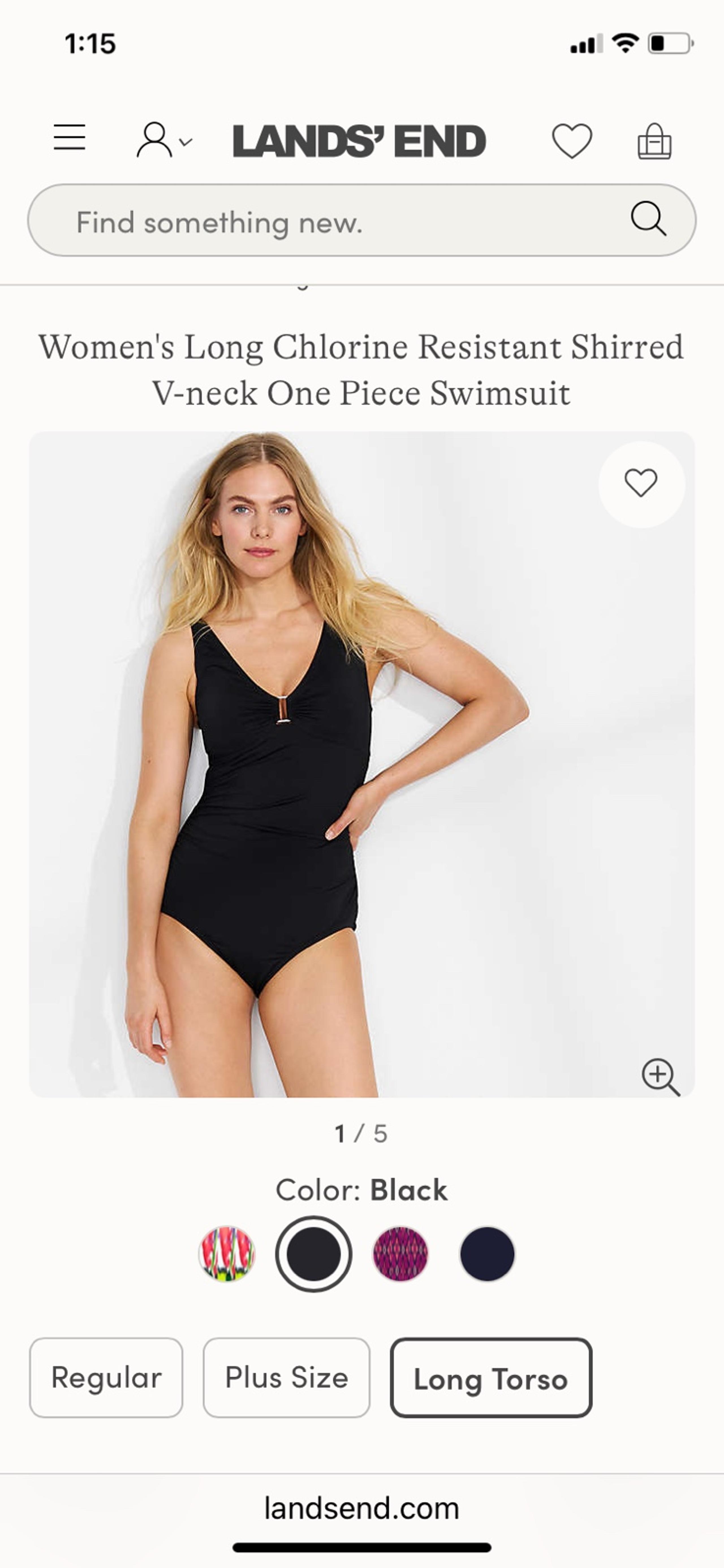 NEW! Lands' End women's Shirred V-neck One Piece Swimsuit Long Torso 16