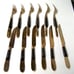 Vintage 6 Siam Cheese Knives & 6 Forks Black & Brass Hindu Budda Design 12 Total