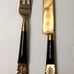 Vintage 6 Siam Cheese Knives & 6 Forks Black & Brass Hindu Budda Design 12 Total