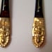 Vintage 6 Siam Cheese Knives & 6 Forks Black & Brass Hindu Budda Design 12 Total