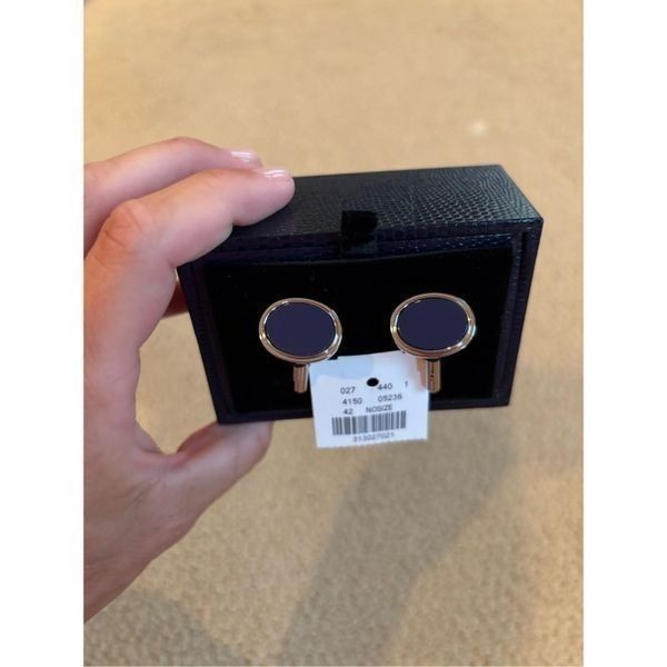 NWT Brooks Brothers Sterling Silver Onyx Oval Rhodium-Plated Cufflinks