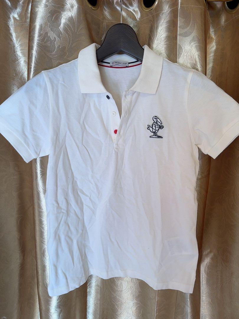 Moncler::: Embroidered Character White Polo Shirt Short Sleeve