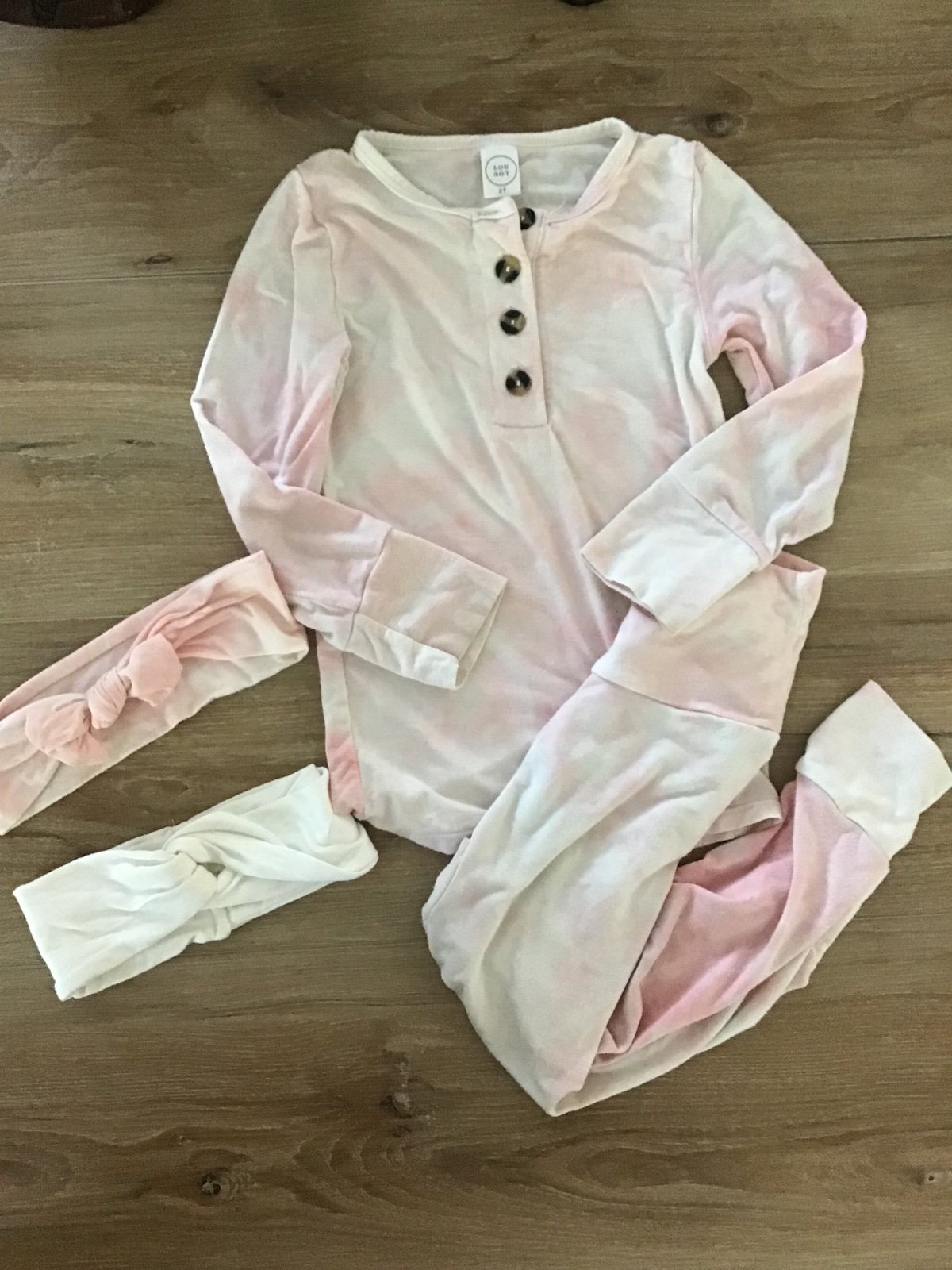 lou lou and company Pink TyeDye PJ Set w/Headbands 2T