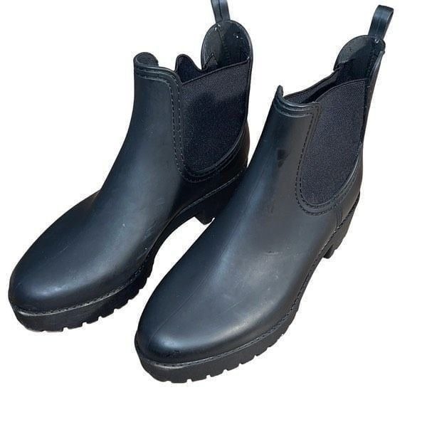 Jeffrey Campbell Womens Chelsea Elastic Side Panel Matte Rain Boots Black Size 8