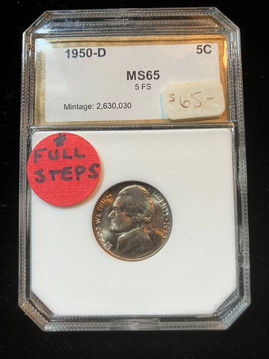 1950-D JEFFERSON NICKEL PCI MS65 FULL STEPS OLD HOLDER