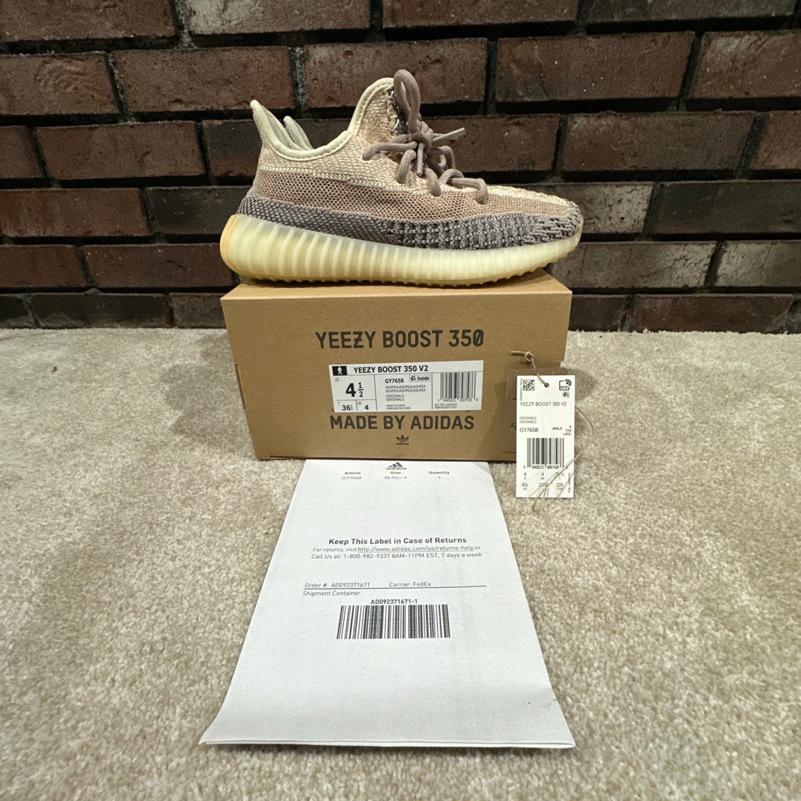 Adidas Yeezy 350 Ash Pearl Size 4.5 MENS OG ALL Size 6 Women’s VNDS PADS