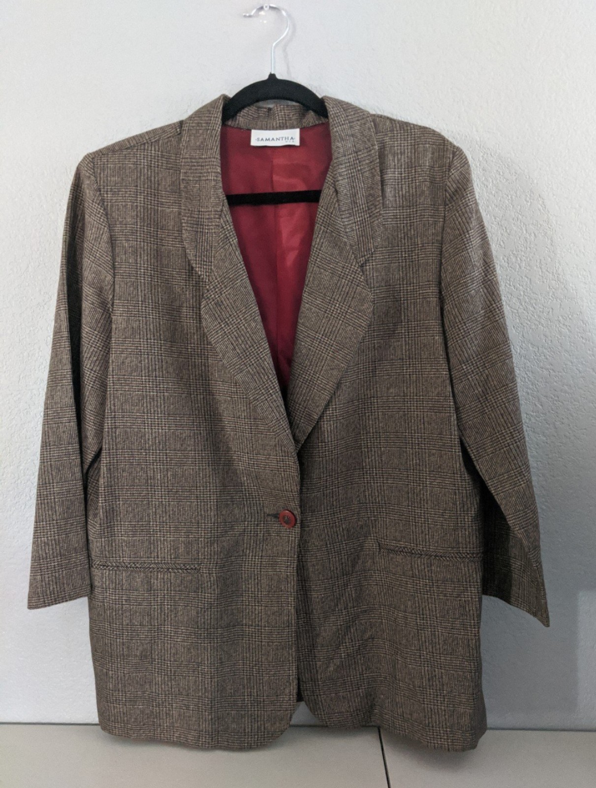 Women's Vintage Retro Rare plaid Multi Color Brown Jacket Blazer Warm Large 14