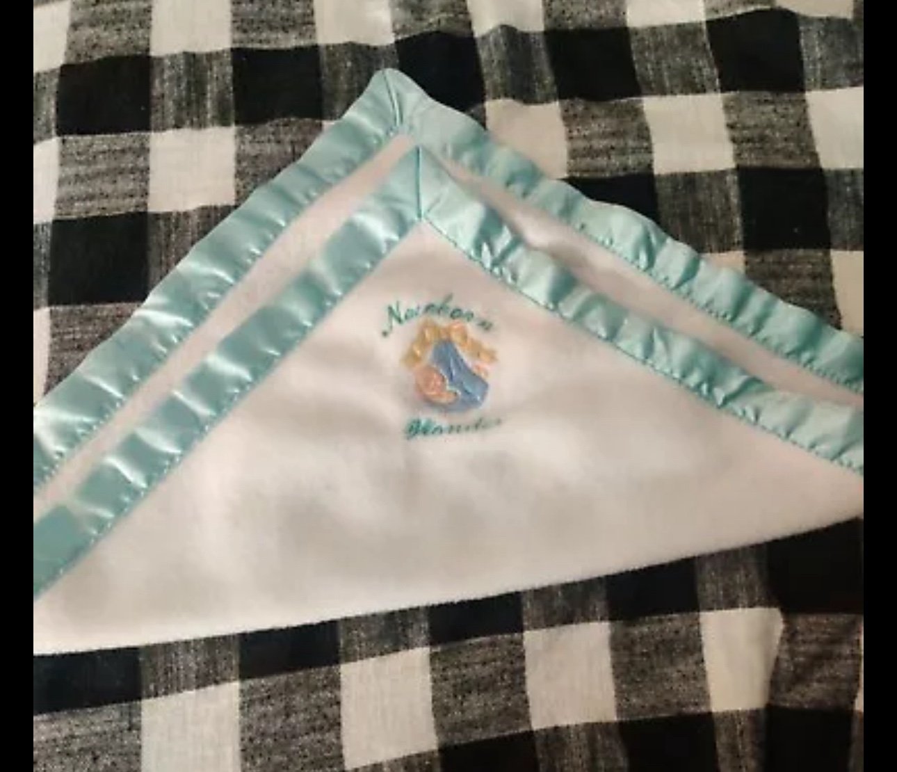 Newborn Wonder White Fleece W/Light Blue Silk Trim Security Blanket Lovey Lovie