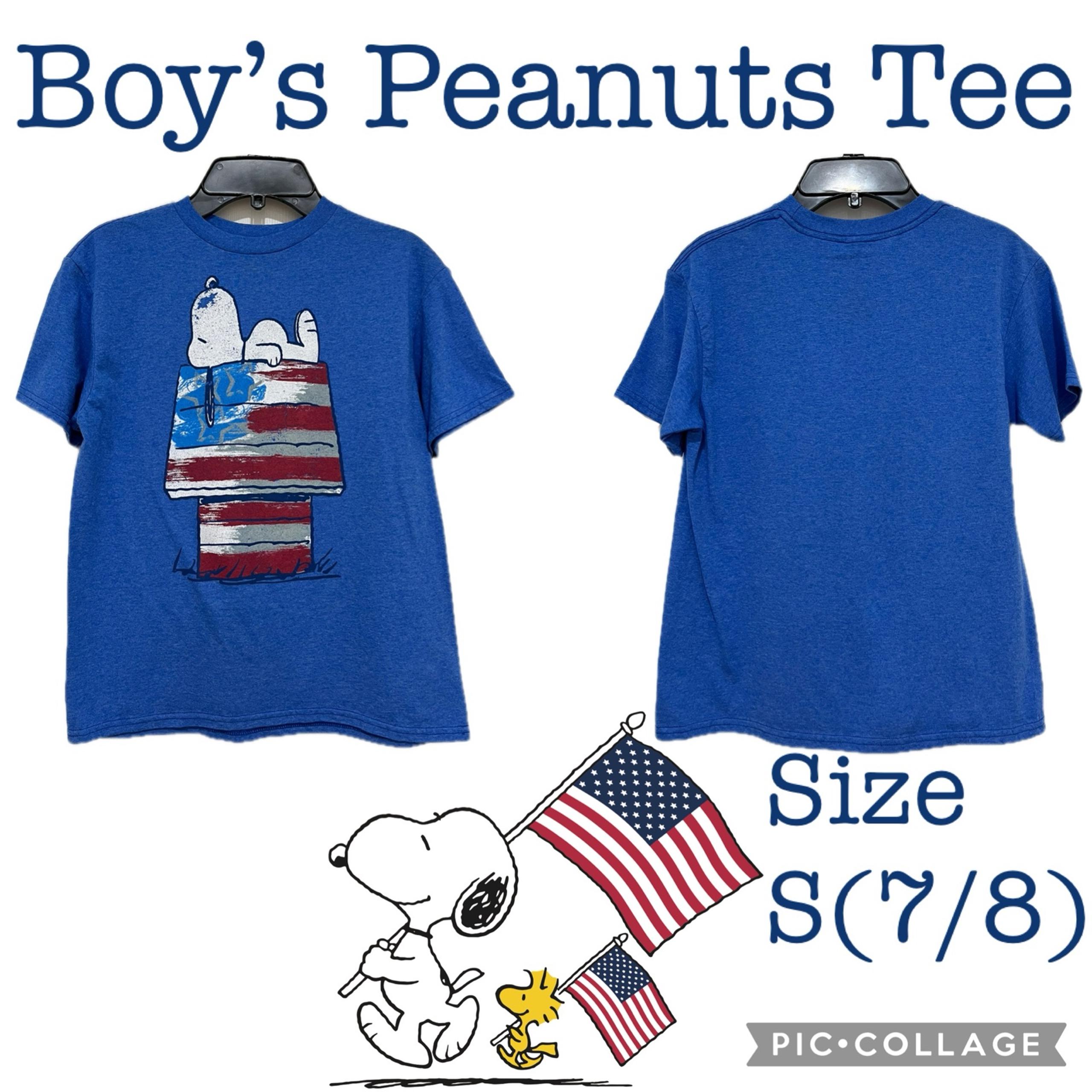Boys Clothes Peanuts Snoopy on American Flag Colored Dog House Tee Size S(7/8)