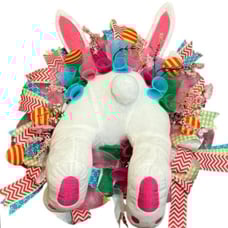 Easter Bunny Colorful Floral Wreath Spring Front Door Decor, Wall Hanging
