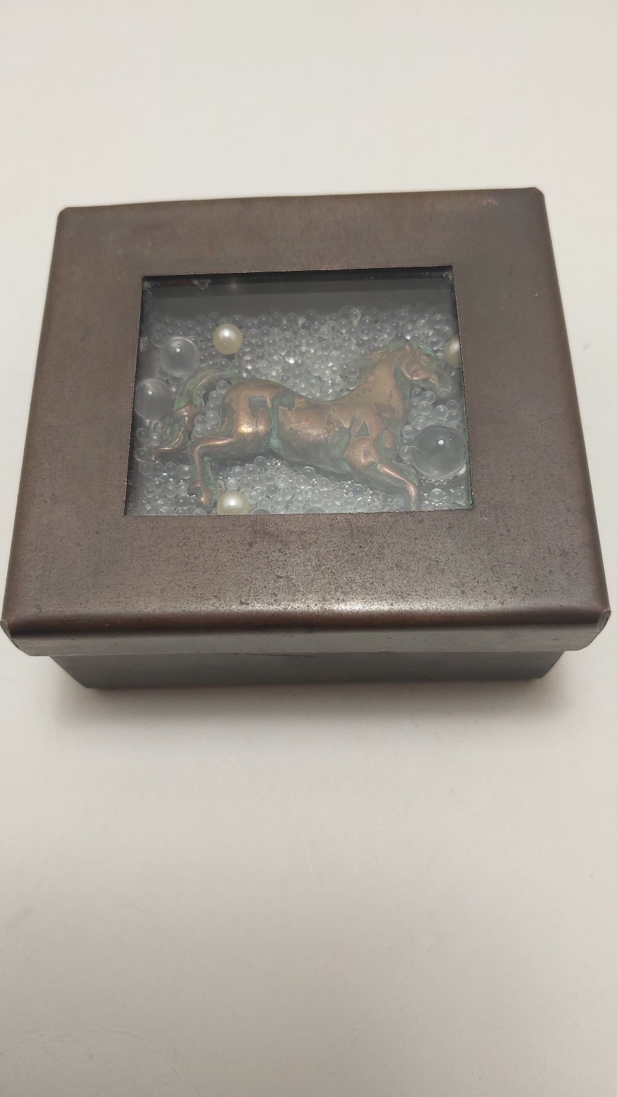Vintage Metal Copper Velvet Handmade Grace Gunning Horse Trinket Box Signed