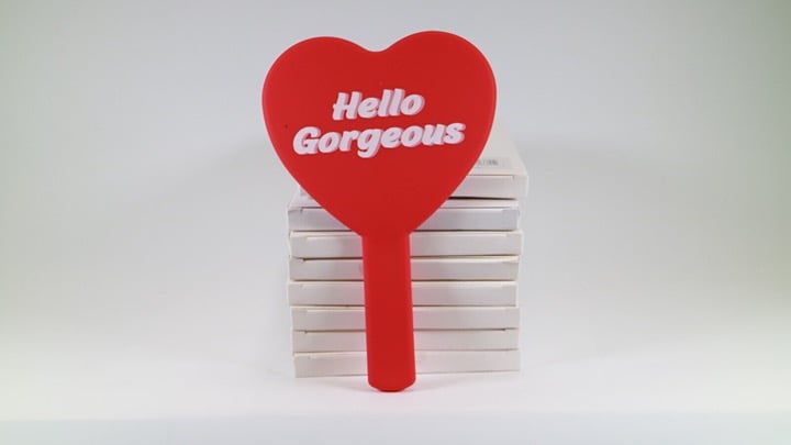 New! 20X Hello Gorgeous Heart Mirror With Handle Red