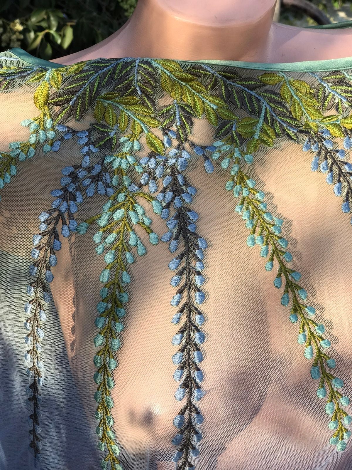 Blue green fringe poncho bohemian gypsy glam doll o/s