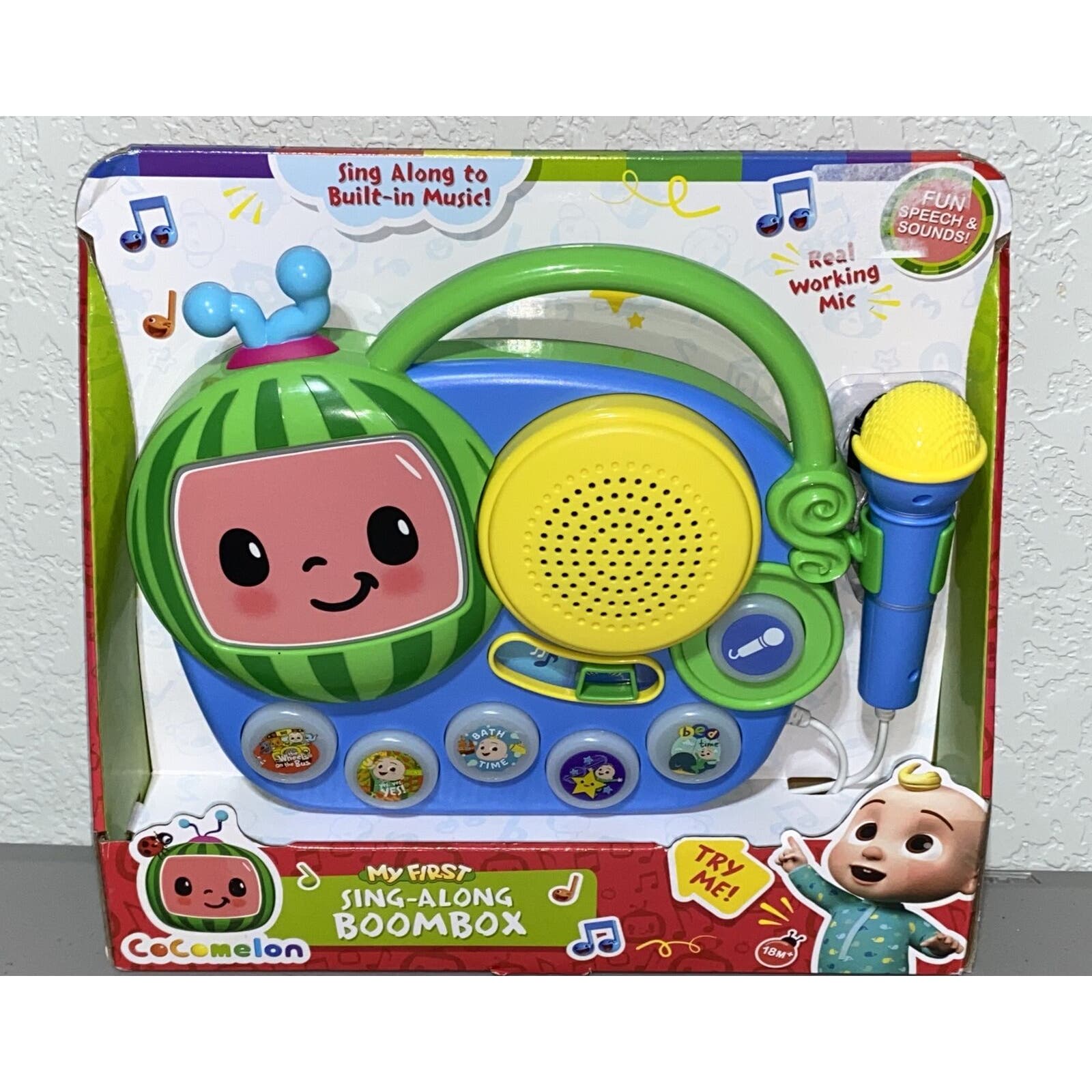 Cocomelon My First Sing Along Boombox With Mic Built In Music Speech Sounds NEW