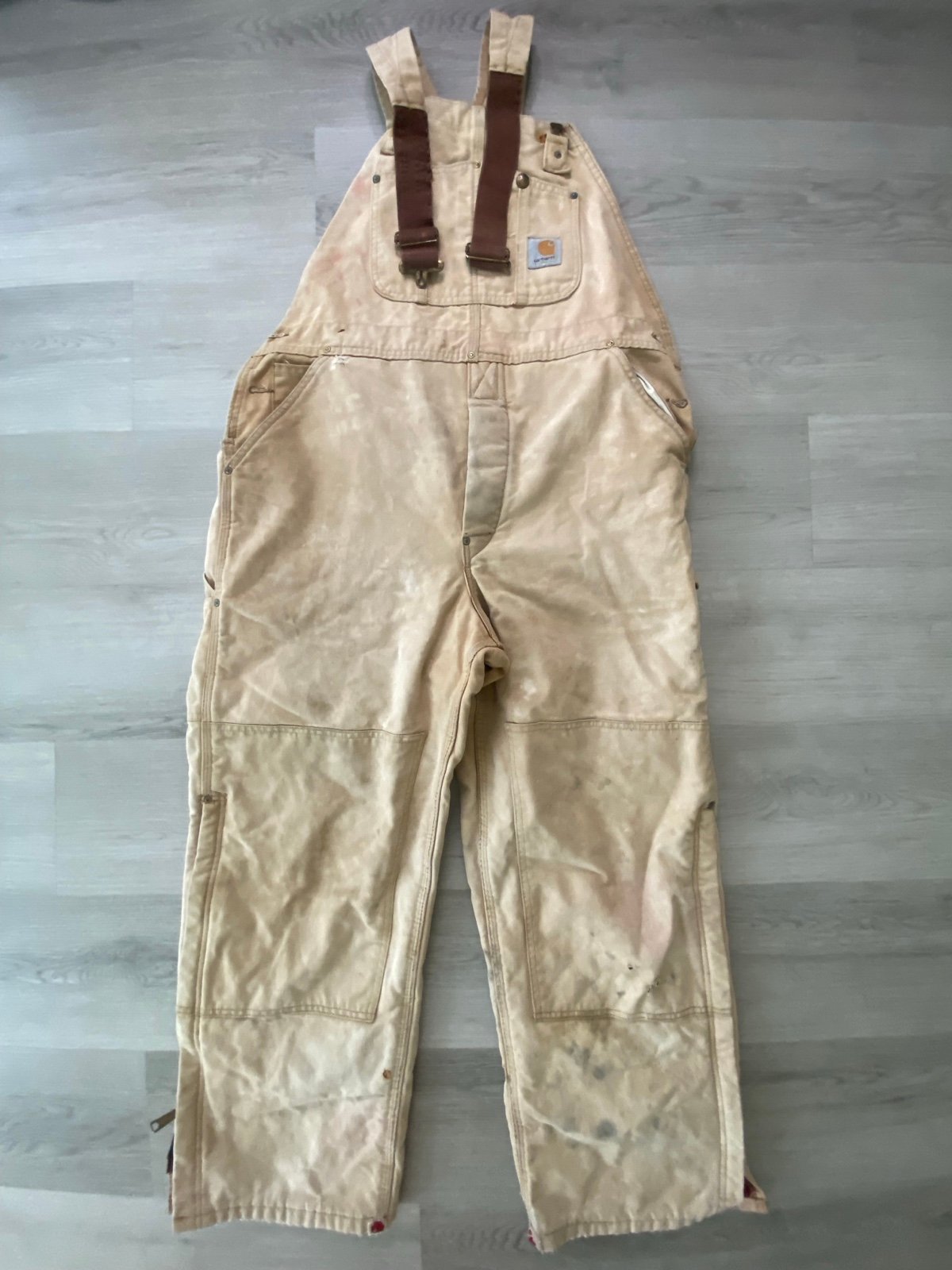 Vintage Carhartt Men's Tan and Khaki overalls