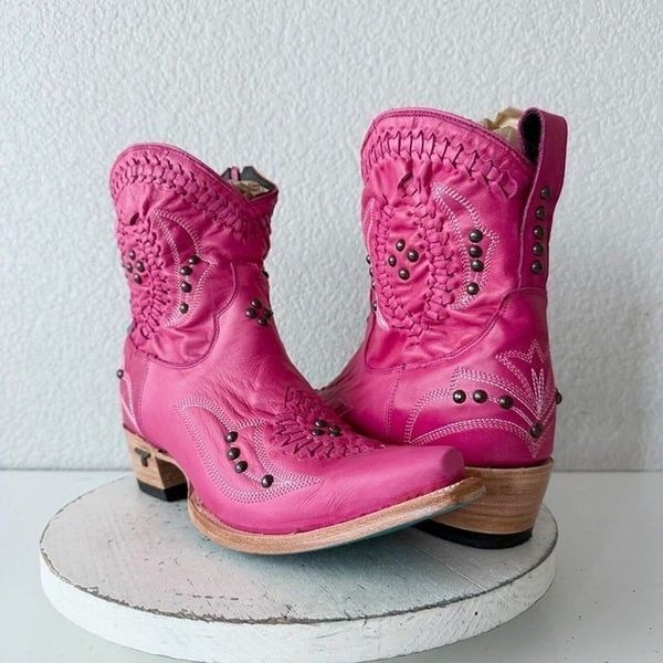 Lane COSSETTE Womens Cowboy Booties 11 Western Cowgirl Pink Leather Short Boots