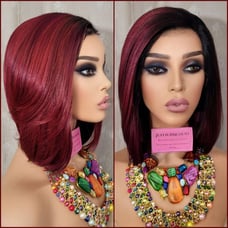 asymmetric burgundy black h.d lace wig