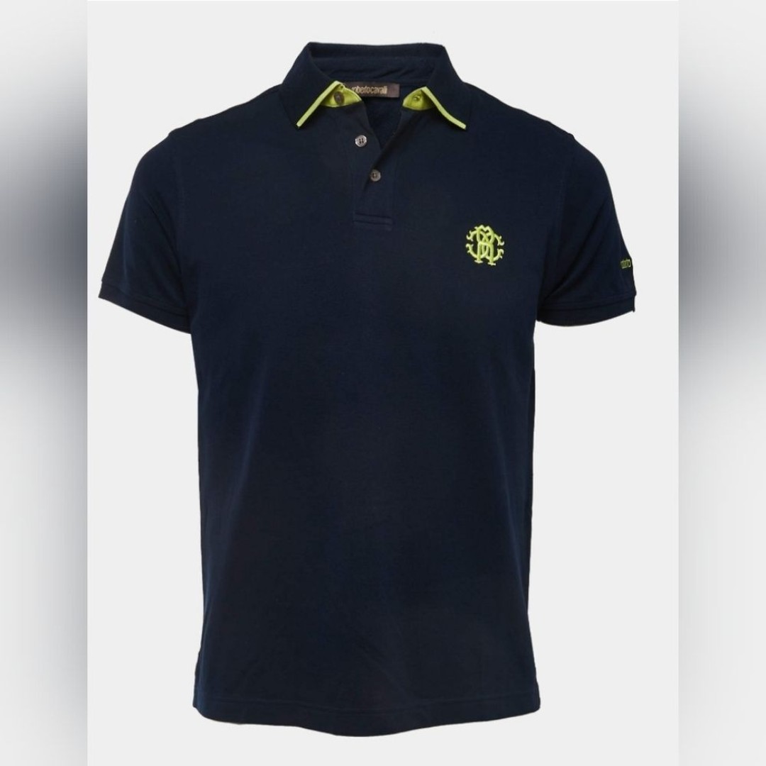 Roberto Cavalli Polo Euc Navy Lime L Large TC