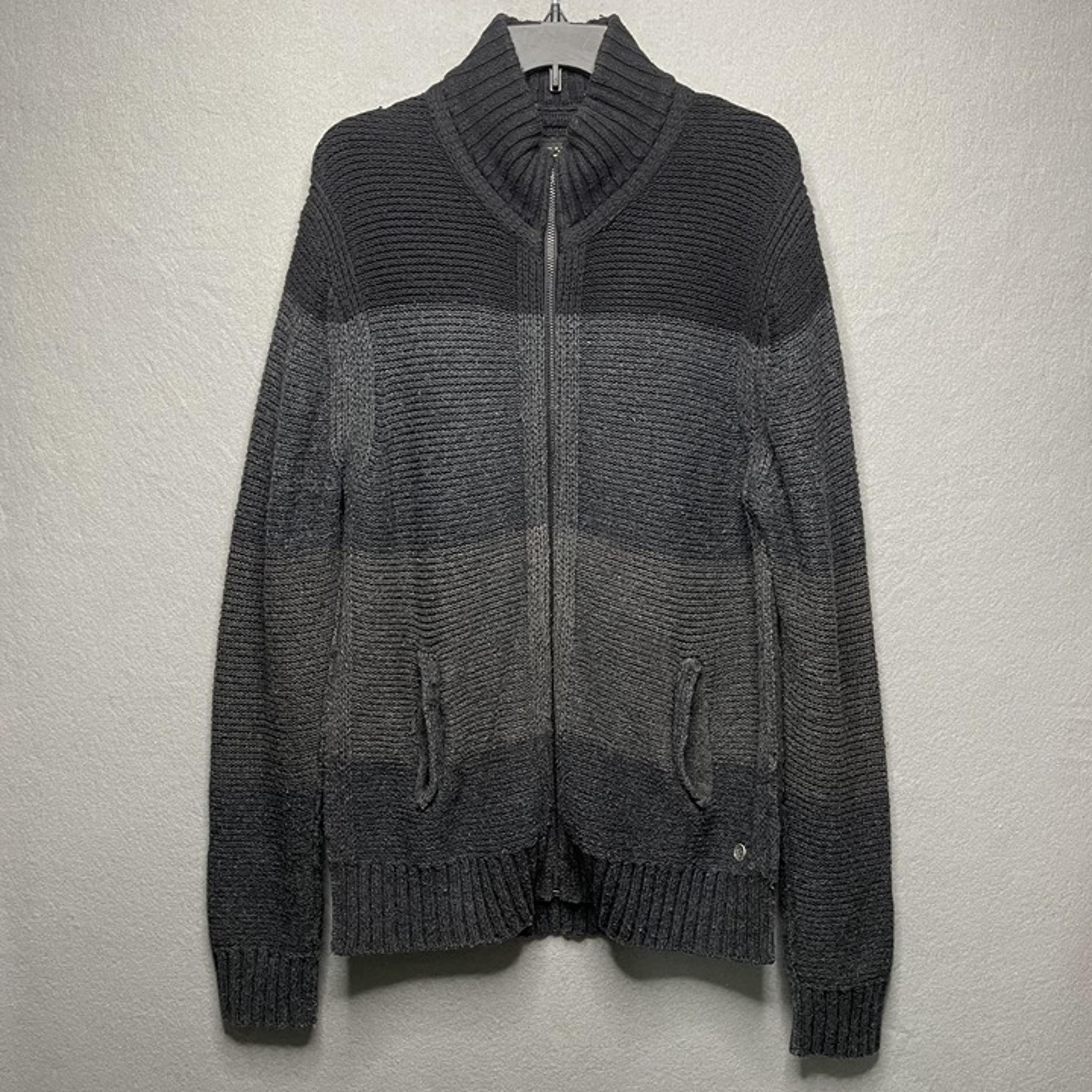 Chunky Guess Wool Blend Heavyweight Zip-Up Cardigan Sweater Black Gray XL