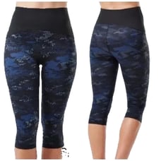 SPANX Active Compression High Waist Geo Camo Blue/Black Crop Leggings Size Large