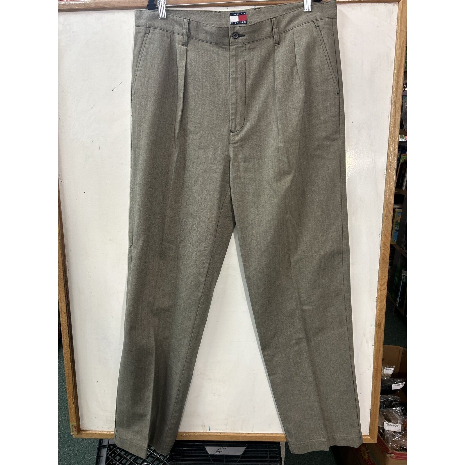 Vtg Tommy Hilfiger Pants Mens 38x35 Gray Wool Pleated Cuffed Trousers 90s Y2K