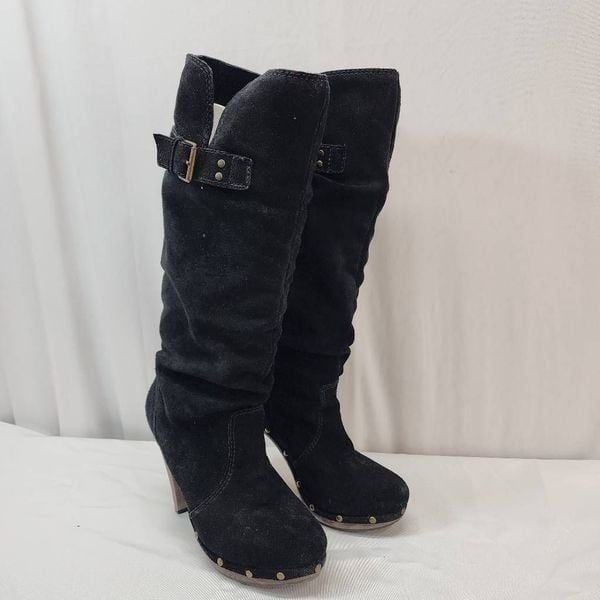 Steve Madden Size 8.5 L-Yea 4 Heel 1 Platform Kenn High Clog Boots Suede Leath