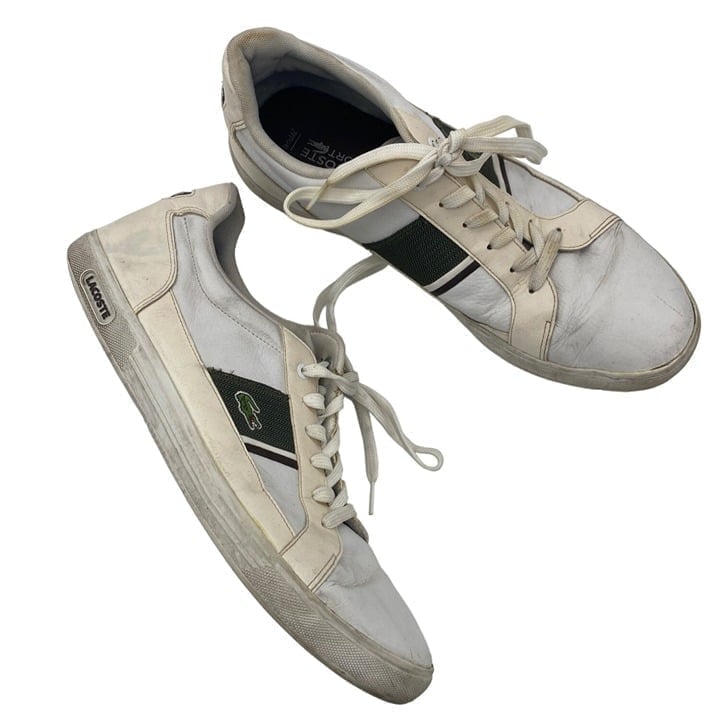 LACOSTE Europa Twd Leather Lace Sneakers Mens Sz 13 White Green Luxury Preppy
