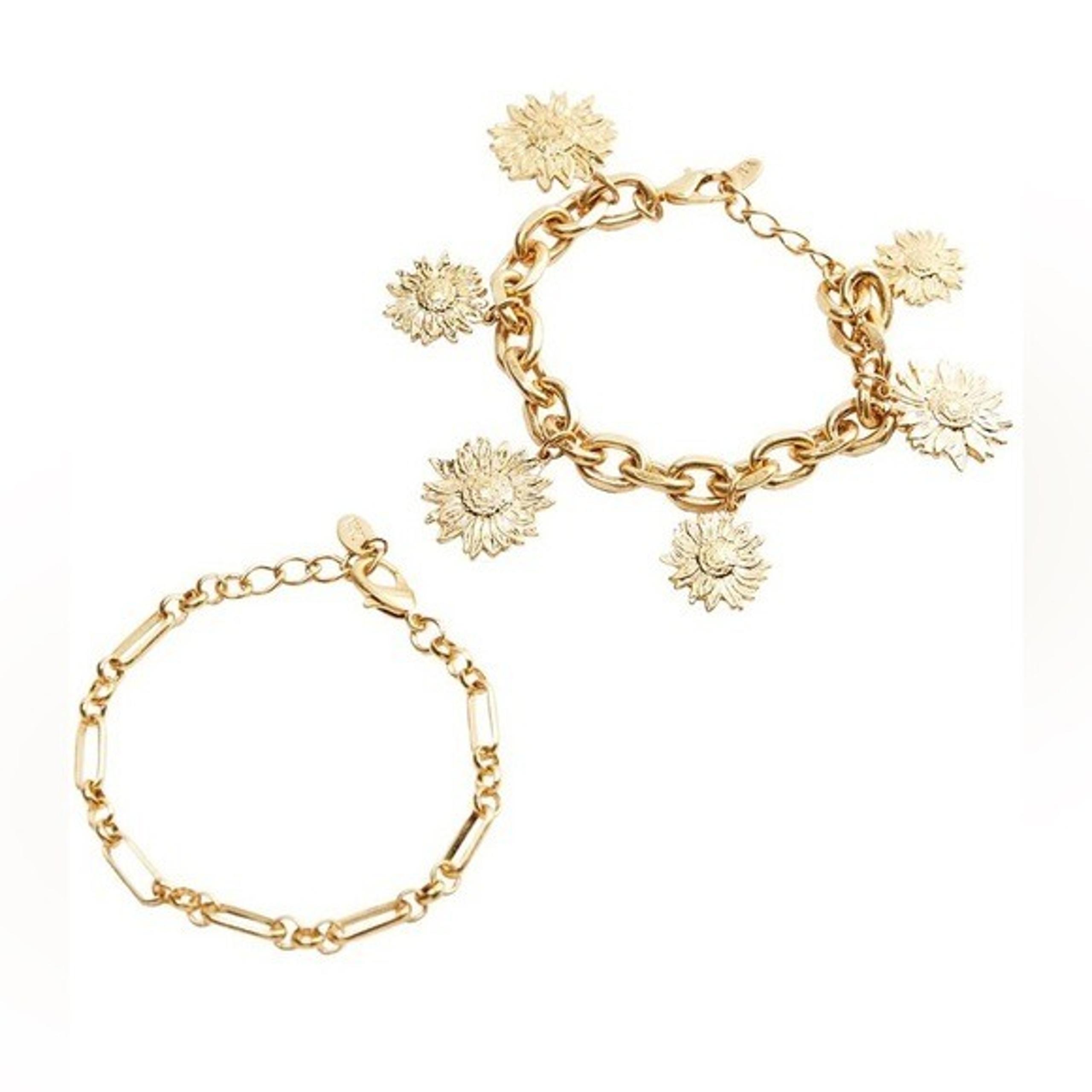 NWT. Zara Golden Set of two "Sunflowers" Metal Bracelets.