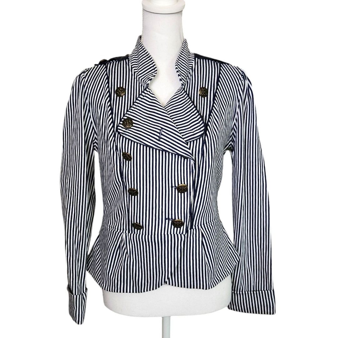 Self Esteem Blazer Nautical Blue & White Double Breasted Buttons Epaulets Size L