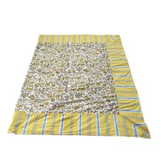 Williams Sonoma Chinoiserie Yellow Cotton Floral Striped Tablecloth 70” x 108”