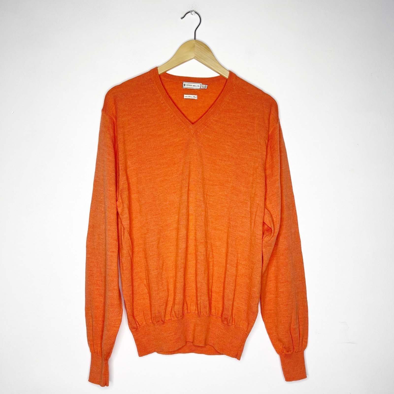 Peter Millar Orange Merino Wool V-Neckline Sweater Pullover Size Large