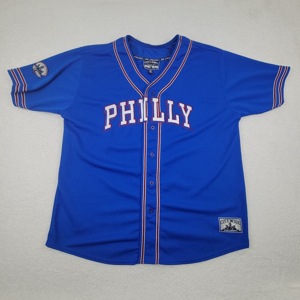 Steve & Berry's Athletics Philly Baseball Jersey Mens XL Blue City Wide