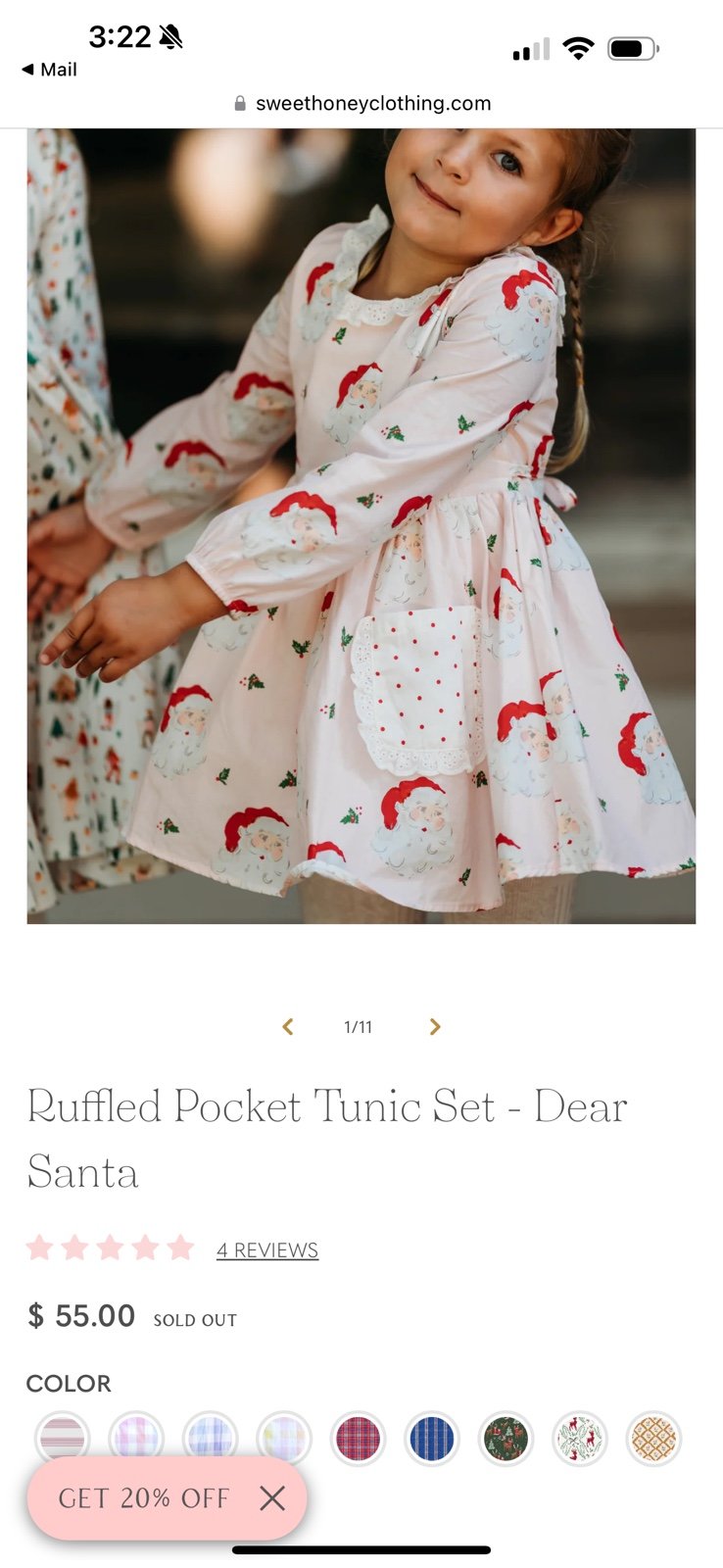 Sweet Honey Santa Dear Ruffled Pocket Tunic Set